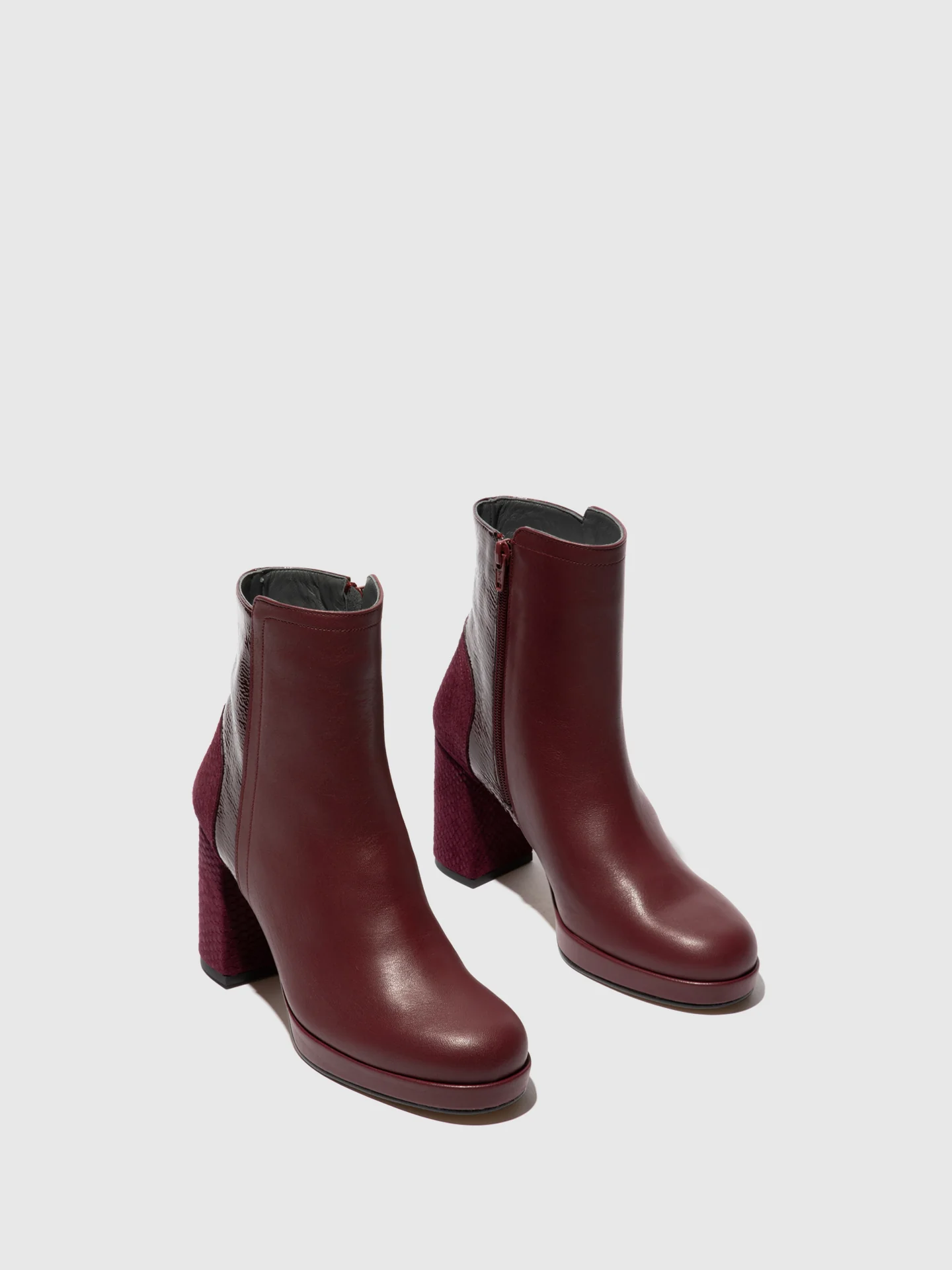 Zip Up Ankle Boots EFAN181FLY BURGUNDY - Image 2