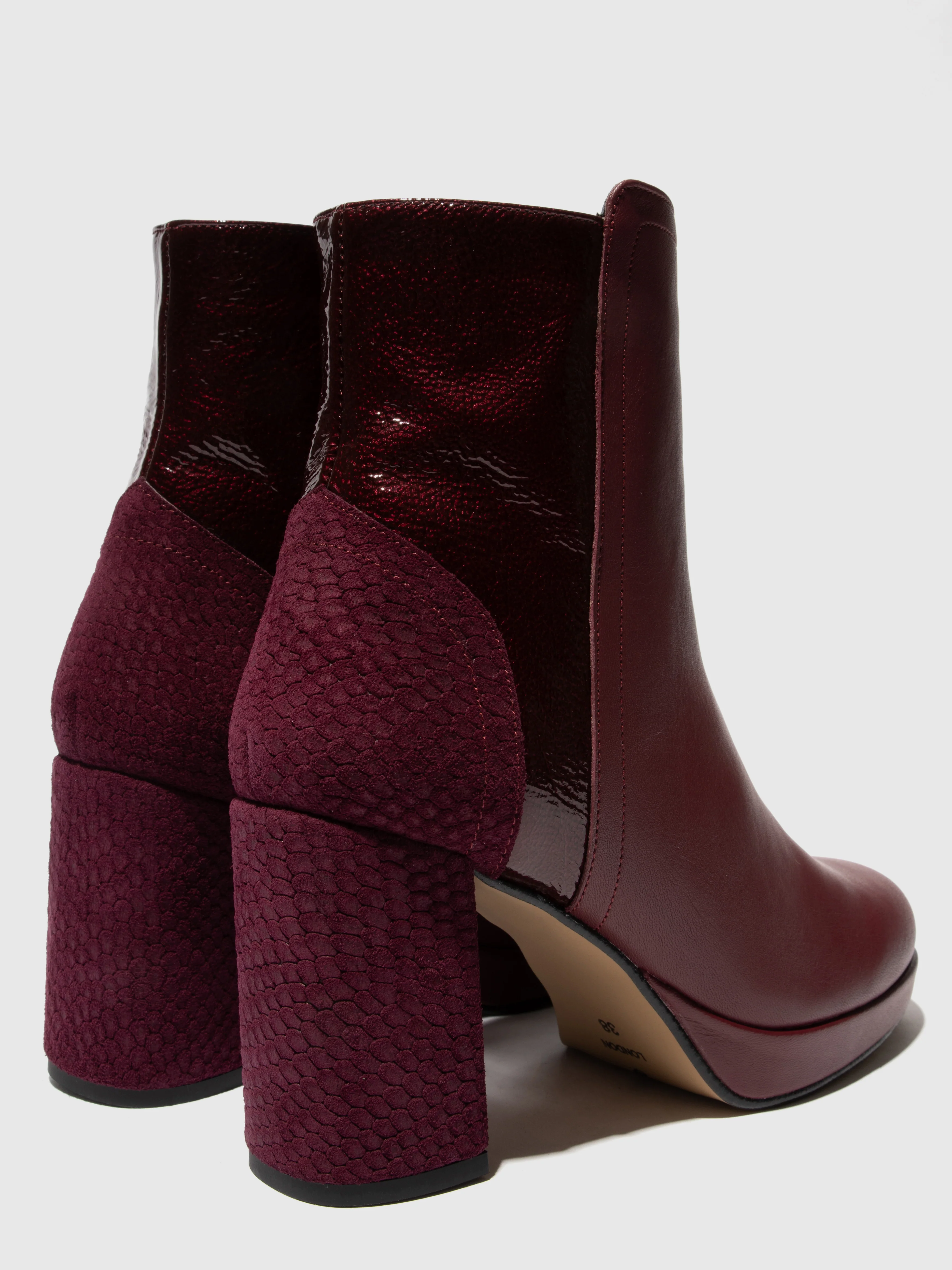 Zip Up Ankle Boots EFAN181FLY BURGUNDY - Image 4