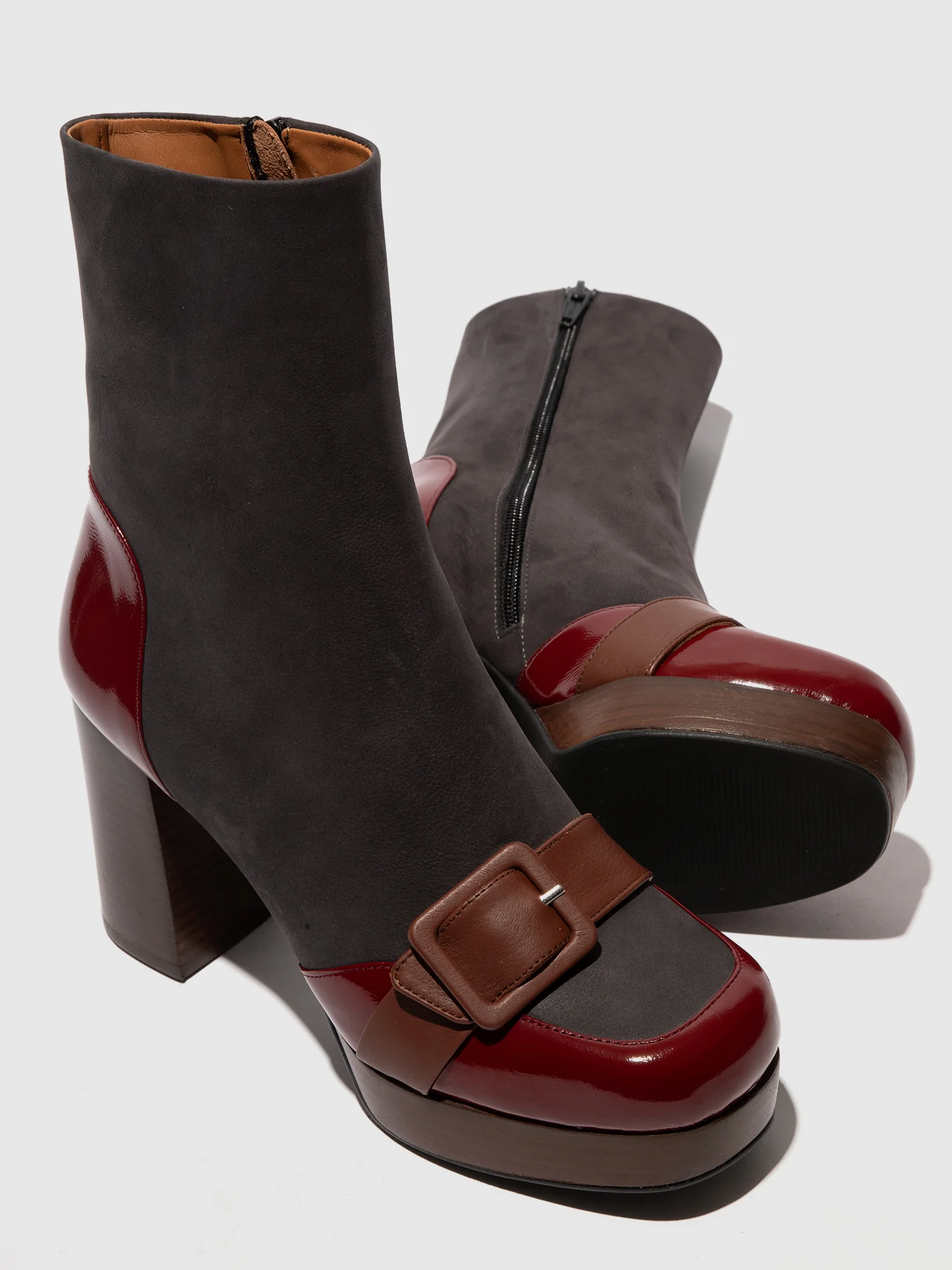 Zip Up Ankle Boots EFOL352FLY INT.RUST/GREY/COGNAC - Image 5